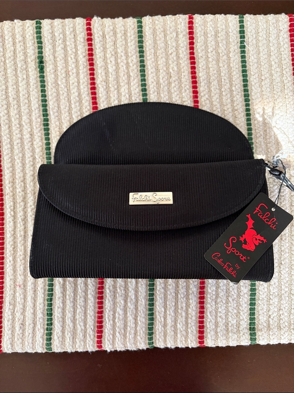 A.L.C. Black Fold-Over Card & Key Holder with Logo Plaque/makeup bag